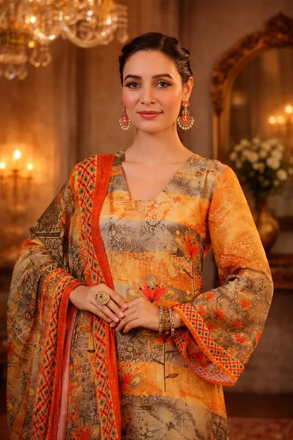 Mustard_Cotton_Straight_Printed_Kurta_Pants_Dupatta_Suit_Set_For_Women