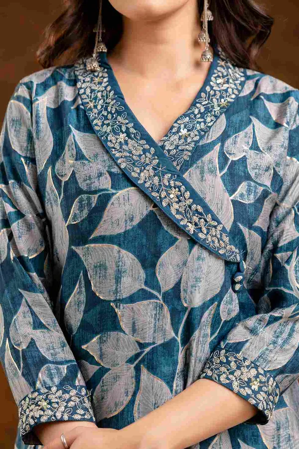Blue_Muslin_Wrap_Style_Straight_Kurta_Pant_Dupatta_Set_For_Women