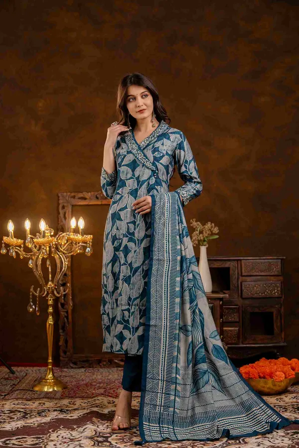 Blue_Muslin_Wrap_Style_Straight_Kurta_Pant_Dupatta_Set_For_Women