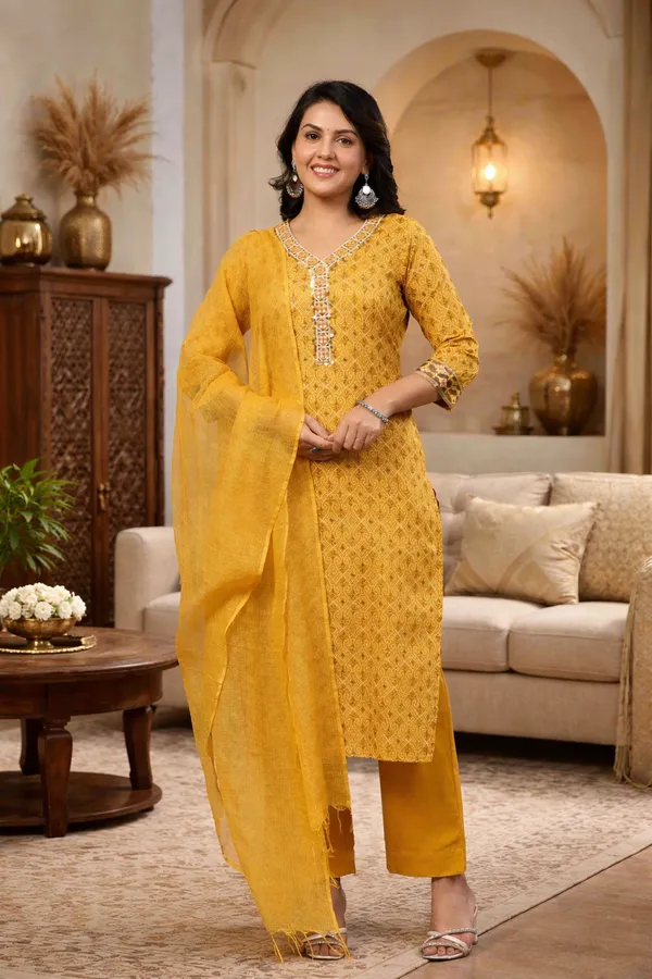 Yellow_Cotton_Straight_Floral_Printed_Suit_Set_For_Women