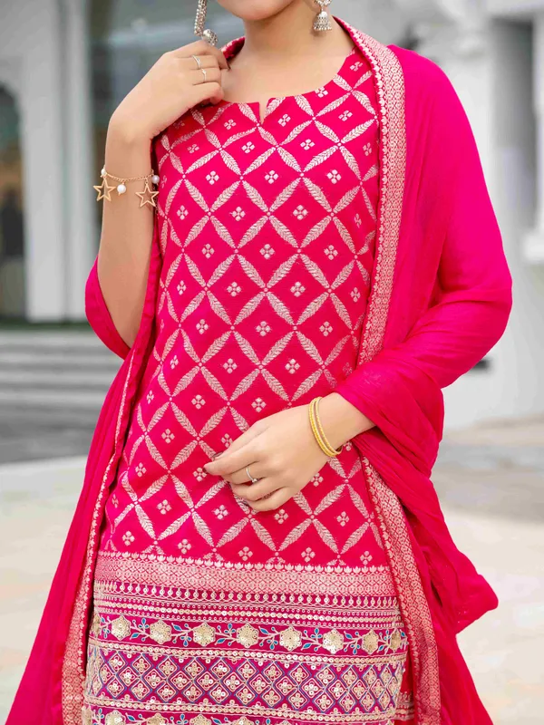 Hot_Pink_Chanderi_Muslin_Embroidered_Gharara_Suit_Set_For_Women