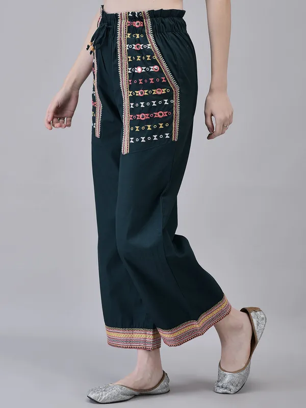 Dark_Green_Rayon_Embroidered_Ethnic_Trouser_For_Women