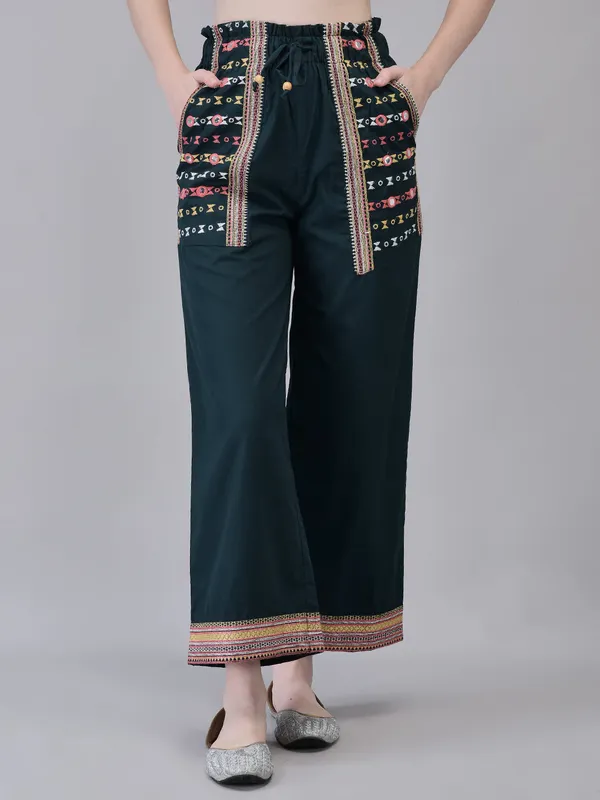 Dark_Green_Rayon_Embroidered_Ethnic_Trouser_For_Women