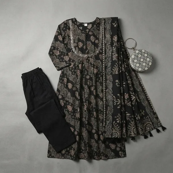 Black_Muslin_Floral_Sequin_Embroidered_Straight_Kurta_Suit_Set_For_Women