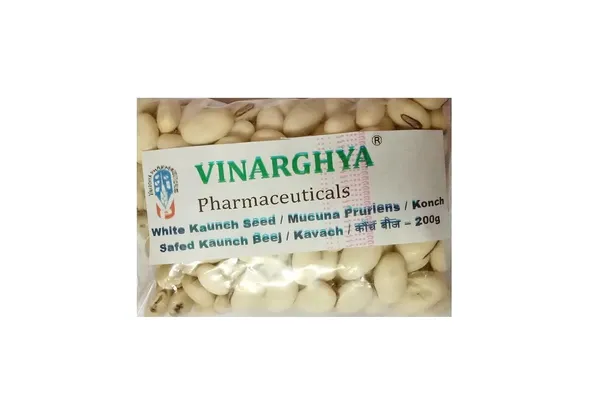 Vinarghya_–_Kaunch_Seed_Full_White/_Safed_Kaunch_Beej/_Mucuna_Pruriens/_Kapikachchhu/_Konch/_Gonca/_Kavach/_Tatgajuli/_Banar_Kakua/_Naikuruna/_Baikhujnee/_Poonaikkali/_Doolagondi_–_200G