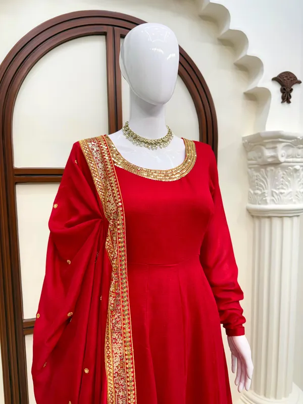 Premium_Red_Vichitra_Silk_Embroidered_Gown_With_Pant_&_Dupatta_Set