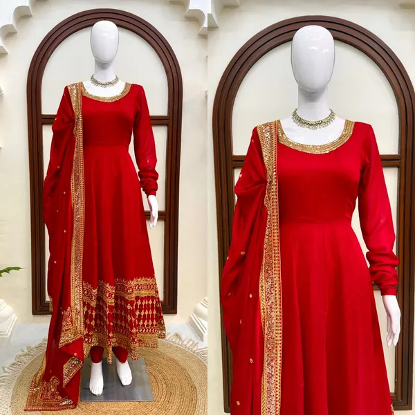 Premium_Red_Vichitra_Silk_Embroidered_Gown_With_Pant_&_Dupatta_Set