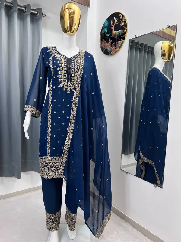 Festival_Special_Designer_Heavy_Embroidery_Sequence_Work_Top_Pant_With_Dupatta_Set_Dark_Blue