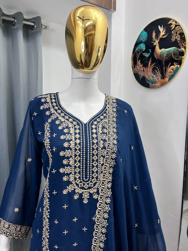 Festival_Special_Designer_Heavy_Embroidery_Sequence_Work_Top_Pant_With_Dupatta_Set_Dark_Blue