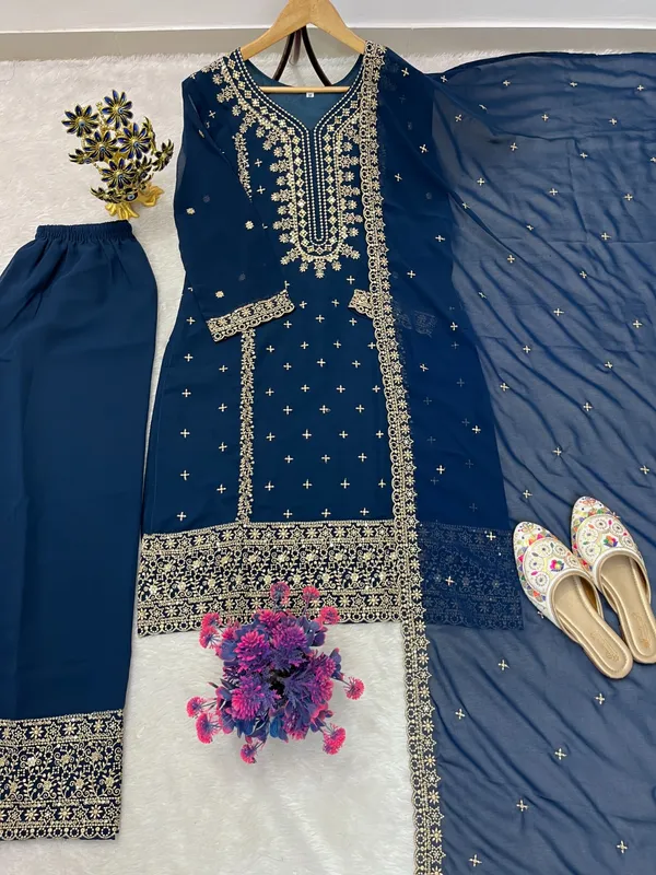 Festival_Special_Designer_Heavy_Embroidery_Sequence_Work_Top_Pant_With_Dupatta_Set_Dark_Blue