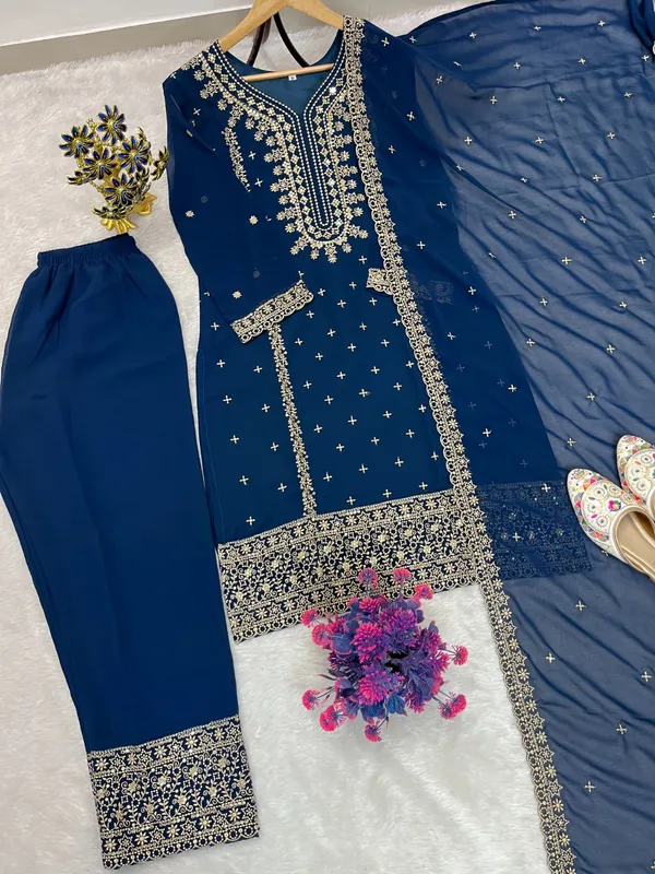 Festival_Special_Designer_Heavy_Embroidery_Sequence_Work_Top_Pant_With_Dupatta_Set_Dark_Blue