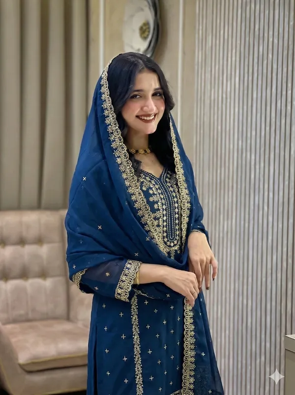 Festival_Special_Designer_Heavy_Embroidery_Sequence_Work_Top_Pant_With_Dupatta_Set_Dark_Blue