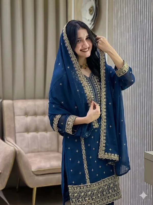 Festival_Special_Designer_Heavy_Embroidery_Sequence_Work_Top_Pant_With_Dupatta_Set_Dark_Blue