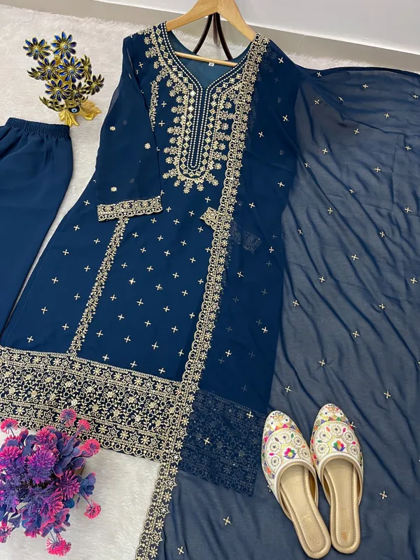 Festival_Special_Designer_Heavy_Embroidery_Sequence_Work_Top_Pant_With_Dupatta_Set_Dark_Blue