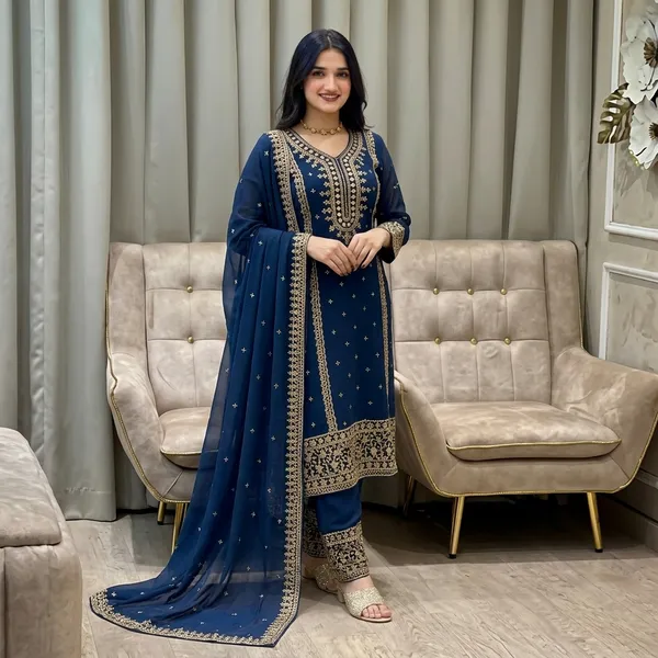 Festival_Special_Designer_Heavy_Embroidery_Sequence_Work_Top_Pant_With_Dupatta_Set_Dark_Blue