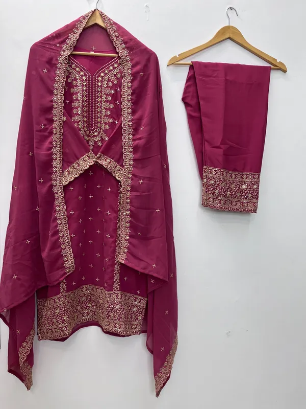 Festival_Special_Designer_Heavy_Embroidery_Sequence_Work_Top_Pant_With_Dupatta_Set_Dark_Pink