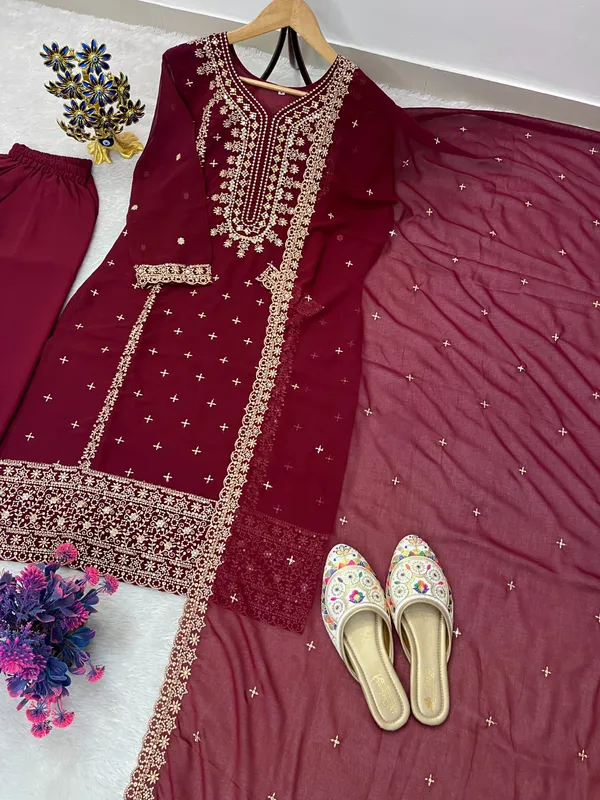 Festival_Special_Designer_Heavy_Embroidery_Sequence_Work_Top_Pant_With_Dupatta_Set_A7094C_Wine_Red