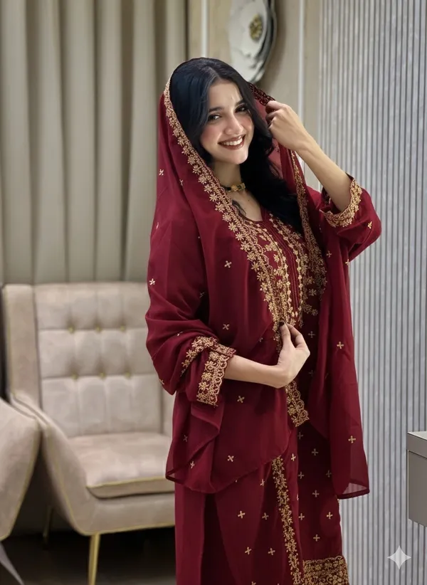 Festival_Special_Designer_Heavy_Embroidery_Sequence_Work_Top_Pant_With_Dupatta_Set_A7094C_Wine_Red