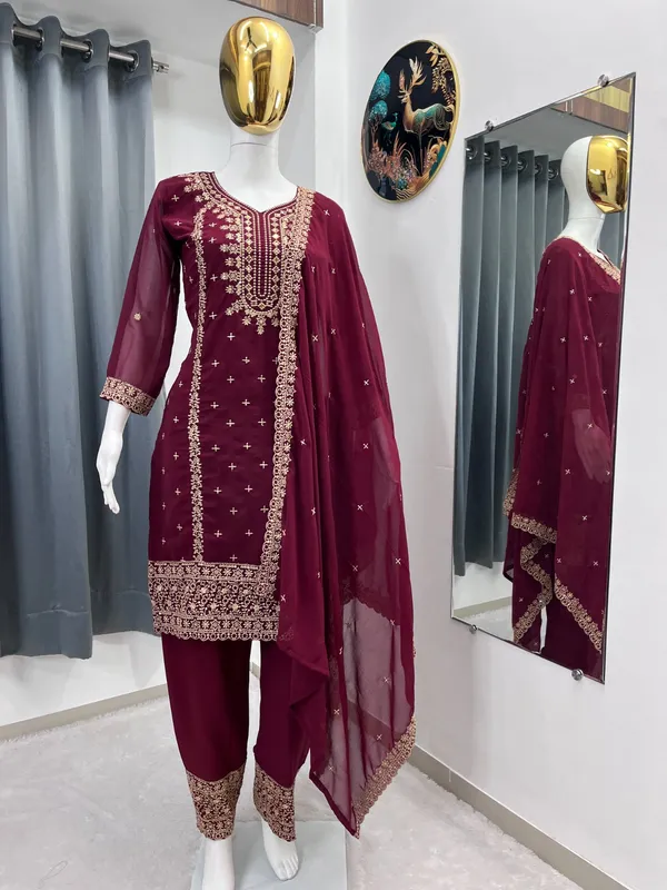 Festival_Special_Designer_Heavy_Embroidery_Sequence_Work_Top_Pant_With_Dupatta_Set_A7094C_Wine_Red