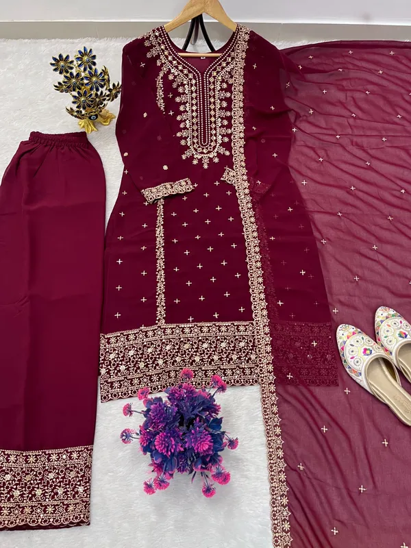Festival_Special_Designer_Heavy_Embroidery_Sequence_Work_Top_Pant_With_Dupatta_Set_A7094C_Wine_Red
