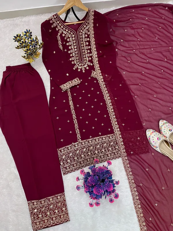 Festival_Special_Designer_Heavy_Embroidery_Sequence_Work_Top_Pant_With_Dupatta_Set_A7094C_Wine_Red