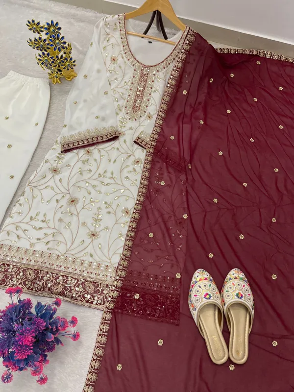 Teal_Green_Embroidery_Sequin_Georgette_Kurta_Palazzo_Set_With_Dupatta