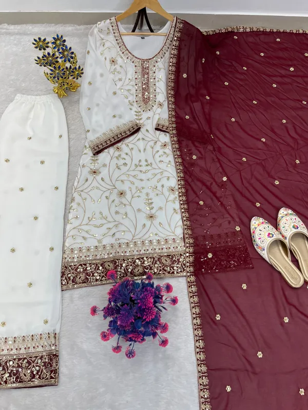 Teal_Green_Embroidery_Sequin_Georgette_Kurta_Palazzo_Set_With_Dupatta