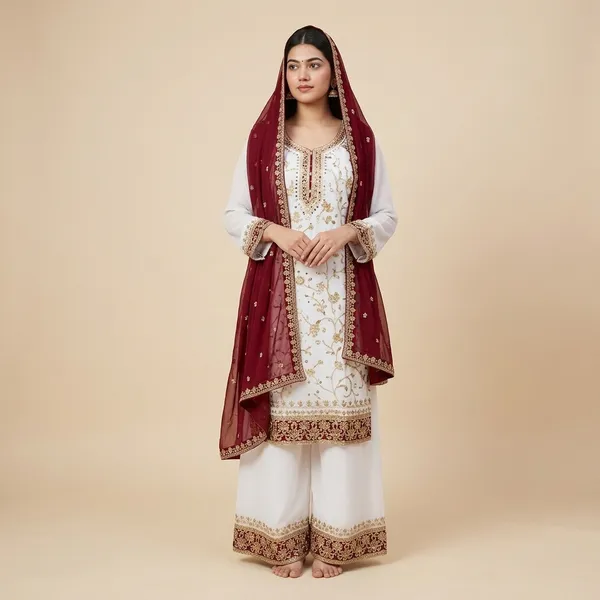 Teal_Green_Embroidery_Sequin_Georgette_Kurta_Palazzo_Set_With_Dupatta