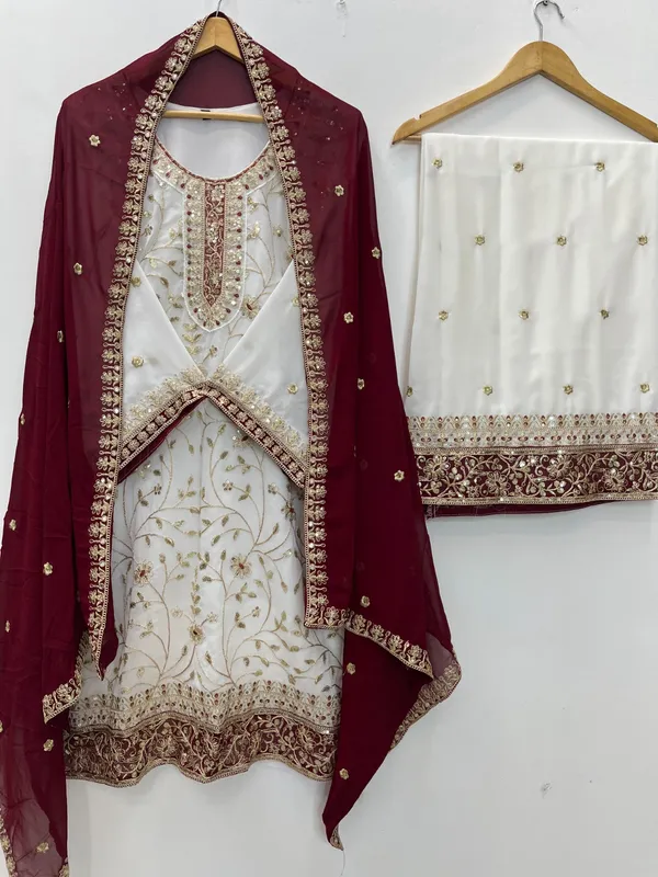 Ivory_Maroon_Embroidery_Sequin_Georgette_Kurta_Palazzo_Set_With_Dupatta