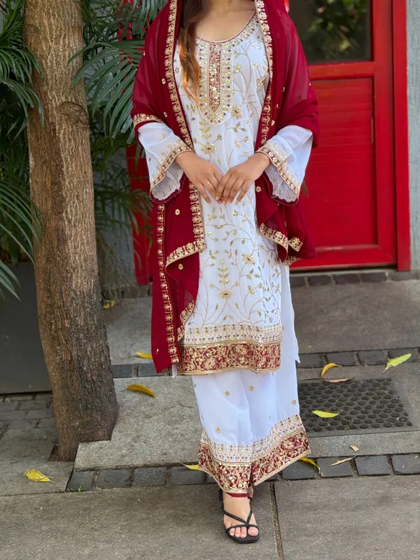 Ivory_Maroon_Embroidery_Sequin_Georgette_Kurta_Palazzo_Set_With_Dupatta