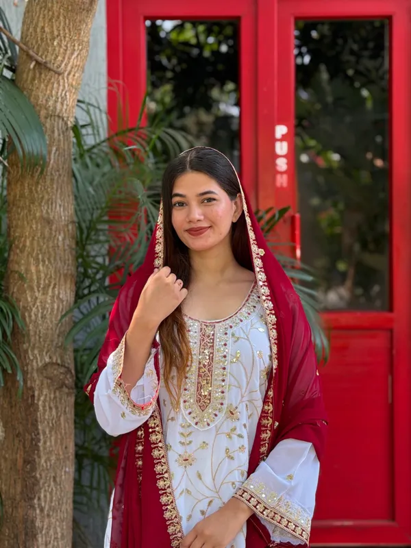 Ivory_Maroon_Embroidery_Sequin_Georgette_Kurta_Palazzo_Set_With_Dupatta