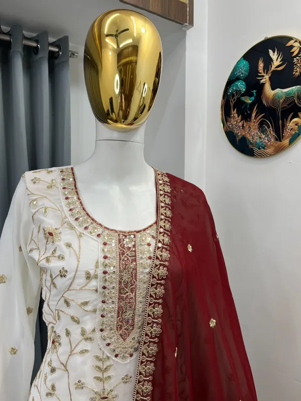 Ivory_Maroon_Embroidery_Sequin_Georgette_Kurta_Palazzo_Set_With_Dupatta