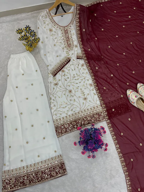 Ivory_Maroon_Embroidery_Sequin_Georgette_Kurta_Palazzo_Set_With_Dupatta