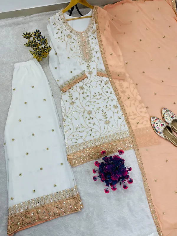 Ivory_Peach_Embroidery_Sequin_Georgette_Kurta_Palazzo_Set_With_Dupatta