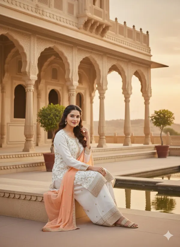Ivory_Peach_Embroidery_Sequin_Georgette_Kurta_Palazzo_Set_With_Dupatta