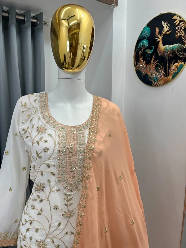 Ivory_Peach_Embroidery_Sequin_Georgette_Kurta_Palazzo_Set_With_Dupatta
