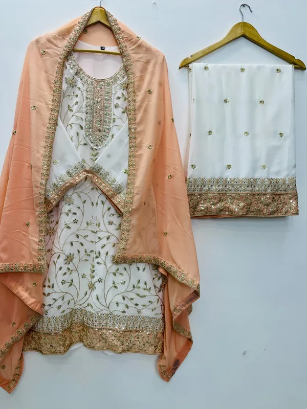 Ivory_Peach_Embroidery_Sequin_Georgette_Kurta_Palazzo_Set_With_Dupatta