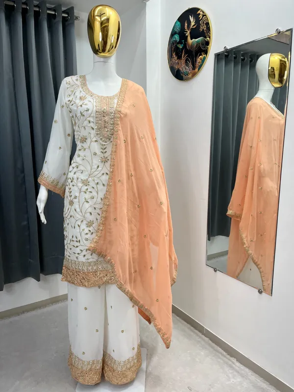 Ivory_Peach_Embroidery_Sequin_Georgette_Kurta_Palazzo_Set_With_Dupatta