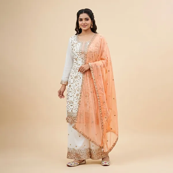 Ivory_Peach_Embroidery_Sequin_Georgette_Kurta_Palazzo_Set_With_Dupatta