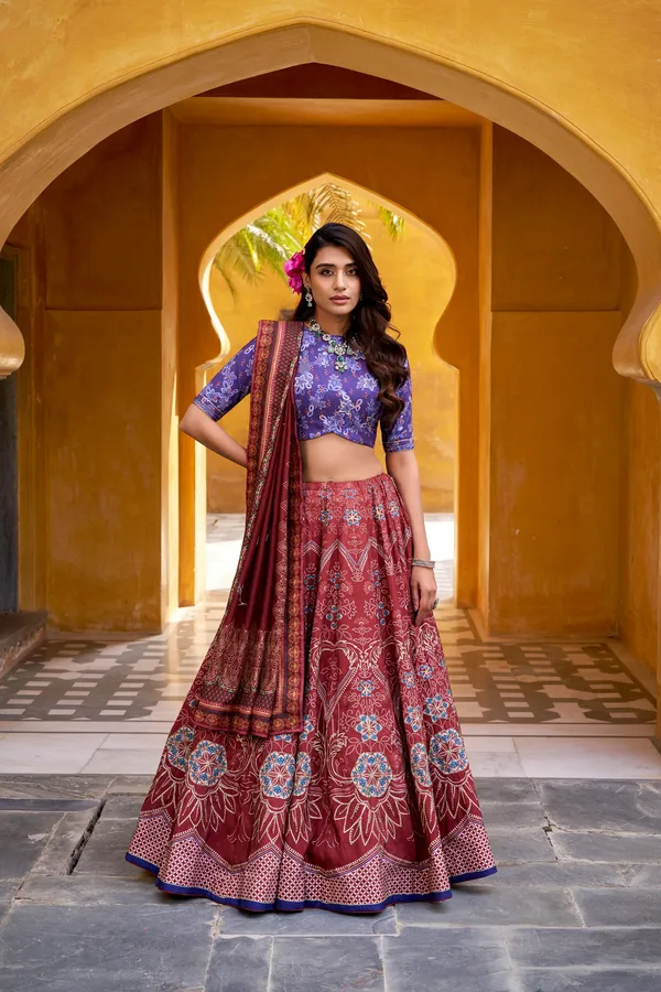 Lehenga_Choli_2026_Wine_Vaishali_Silk_Printed_Lehenga_Choli_Set_with_Muslin_Silk_Dupatta