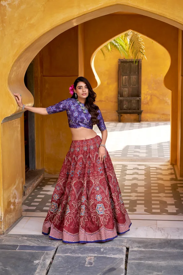Lehenga_Choli_2026_Wine_Vaishali_Silk_Printed_Lehenga_Choli_Set_with_Muslin_Silk_Dupatta
