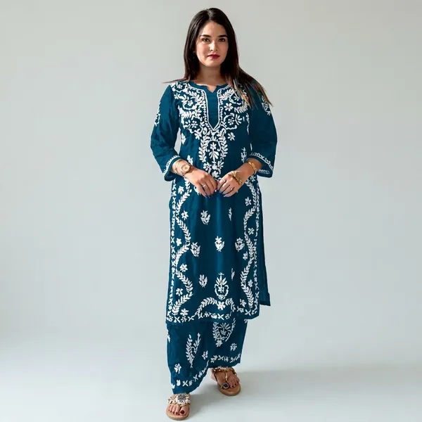 Super_Fashion_Teal_Blue_Lucknowi_Embroidered_Rayon_Kurta_Palazzo_Set_(M627F)
