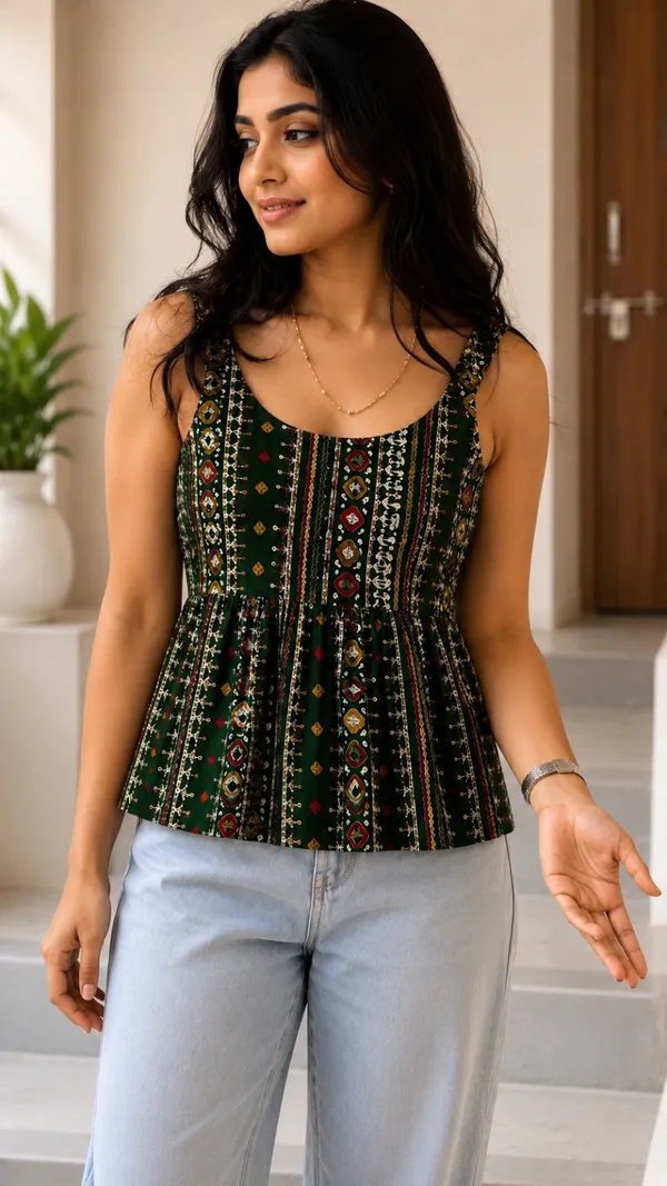 Women's_Emerald_Green_Bandhej_Print_Peplum_Top_with_Back_Tie-Belt