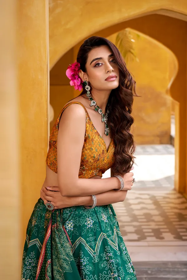 Women's_Green_&_Mustard_Vaishali_Silk_Printed_Lehenga_Choli_with_Maslin_Silk_Dupatta_|_Festive_&_Wedding_Wear