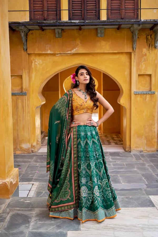 Women's_Green_&_Mustard_Vaishali_Silk_Printed_Lehenga_Choli_with_Maslin_Silk_Dupatta_|_Festive_&_Wedding_Wear