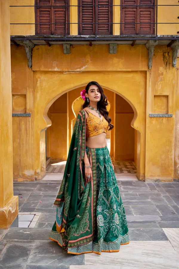 Women's_Green_&_Mustard_Vaishali_Silk_Printed_Lehenga_Choli_with_Maslin_Silk_Dupatta_|_Festive_&_Wedding_Wear