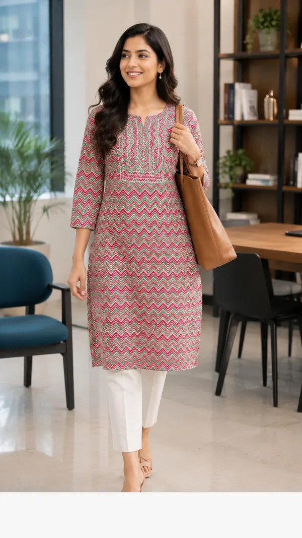 Women’s_Premium_Cotton_Chevron_Printed_Kurti__Elegant_Office_&_Daily_Wear