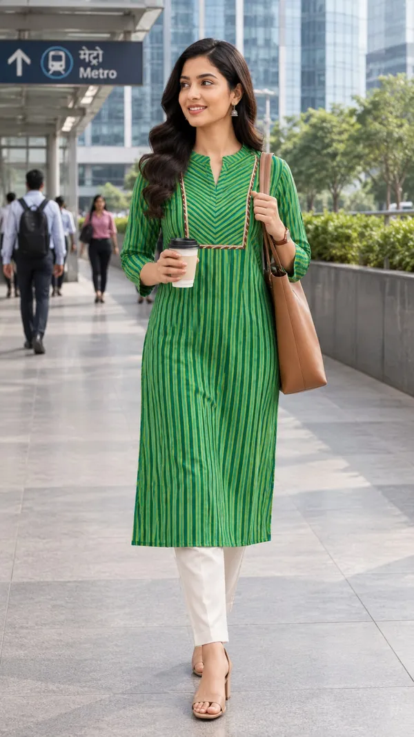 Women’s_Premium_Cotton_Green_Striped_Kurti_Elegant_Office_&_Daily_Wear