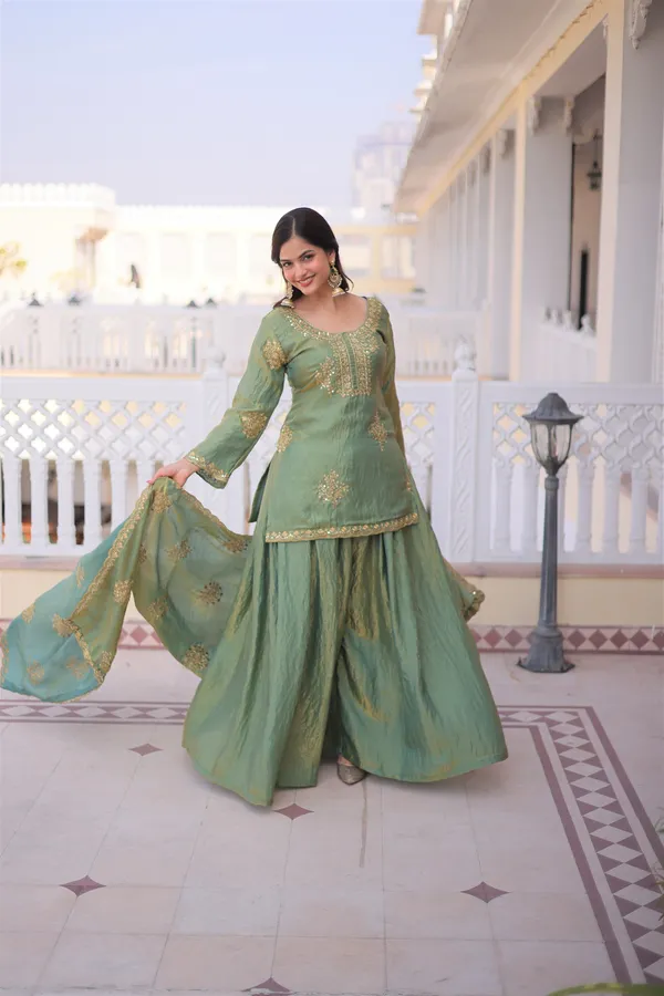 Women's_Sage_Green_Fendi_Crush_Embroidered_Top_Sharara_Dupatta_Set_|_Designer_Readymade_Ethnic_Wear