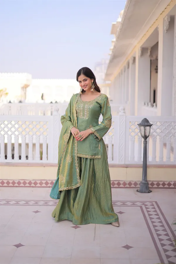Women's_Sage_Green_Fendi_Crush_Embroidered_Top_Sharara_Dupatta_Set_|_Designer_Readymade_Ethnic_Wear